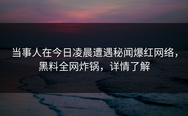 当事人在今日凌晨遭遇秘闻爆红网络，黑料全网炸锅，详情了解