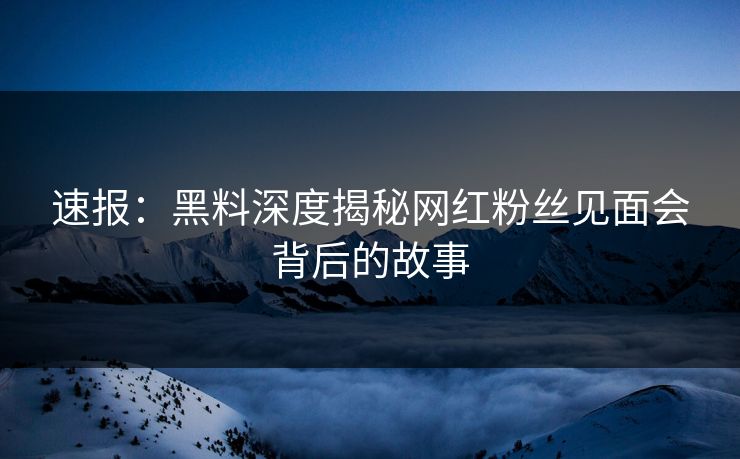 速报：黑料深度揭秘网红粉丝见面会背后的故事