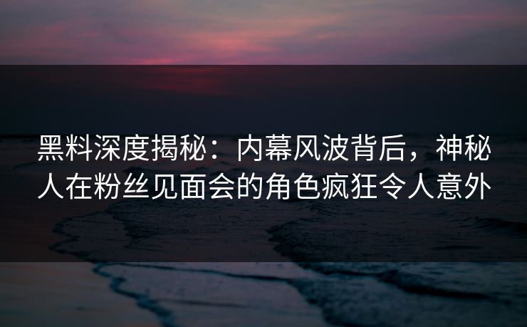 黑料深度揭秘：内幕风波背后，神秘人在粉丝见面会的角色疯狂令人意外