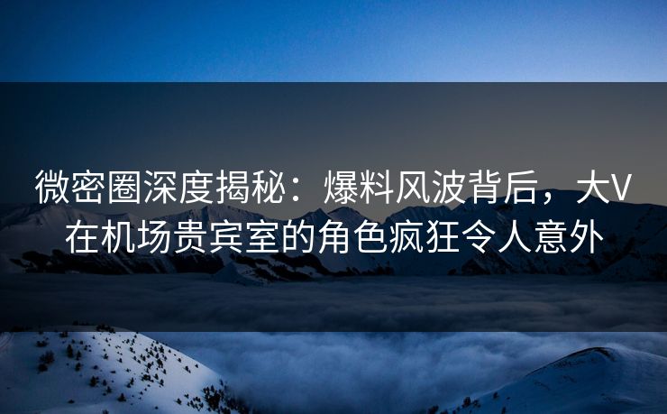 微密圈深度揭秘：爆料风波背后，大V在机场贵宾室的角色疯狂令人意外